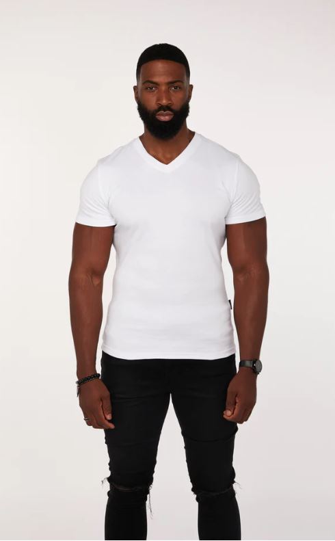 White V Neck Tapered Fit T-shirt