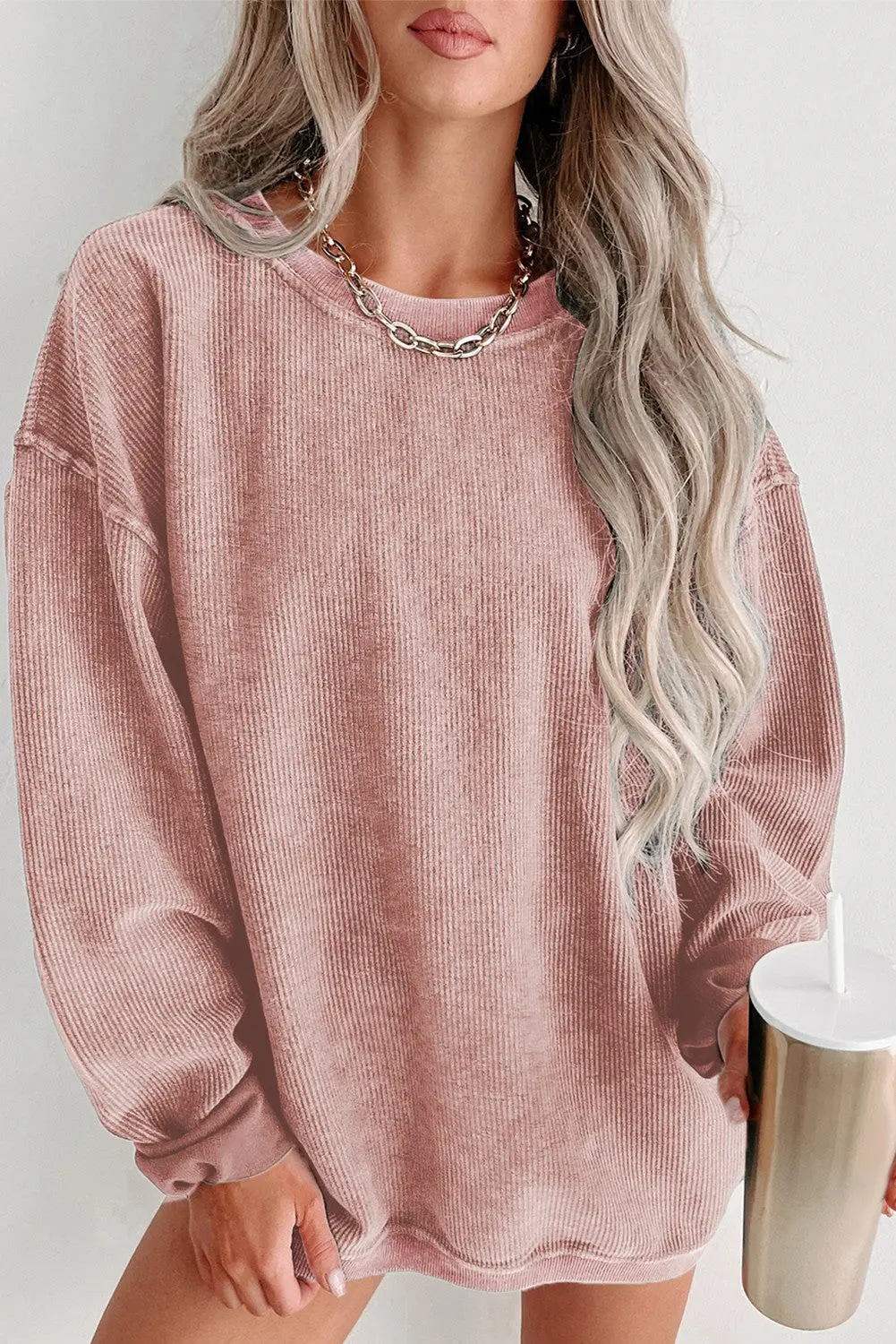 Corded Round Neck Pullover