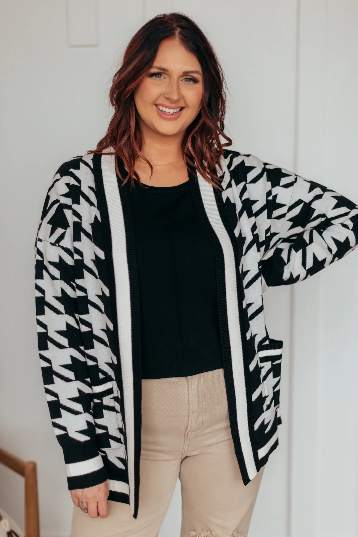 Houndstooth Knit Cardigan