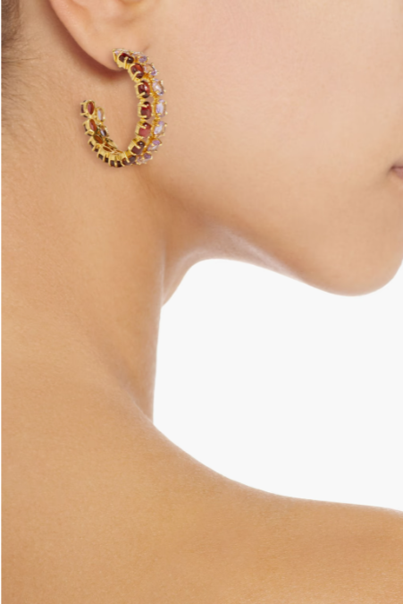 BOUNKIT Gold-tone, garnet and amethyst hoop earrings