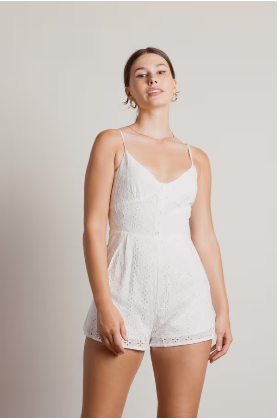 INTO THE PAST WHITE BUTTON UP EYELET ROMPER