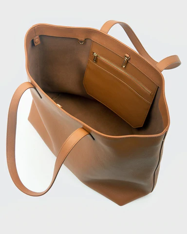AIMEE LEATHER TOTE (CAMEL}