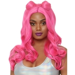 Pink Beachy Waves Long Wig with Buns