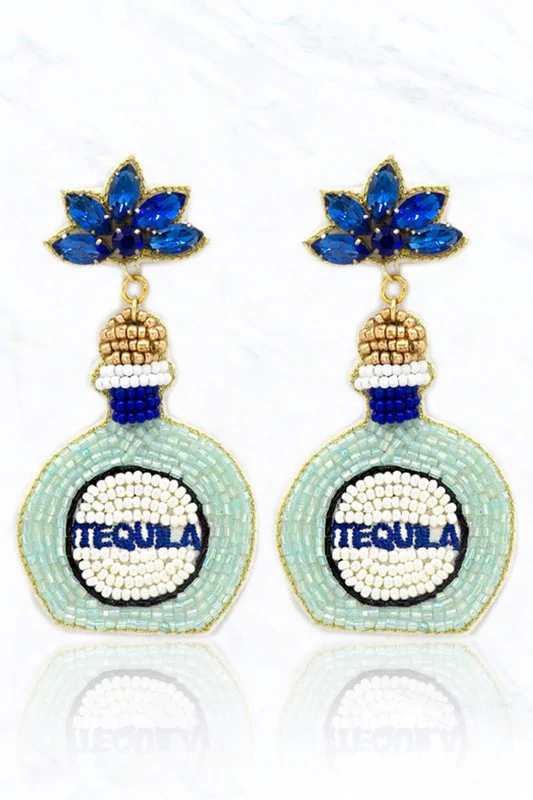 Undeniable Boutique Tequila Beaded Earrings in Blue