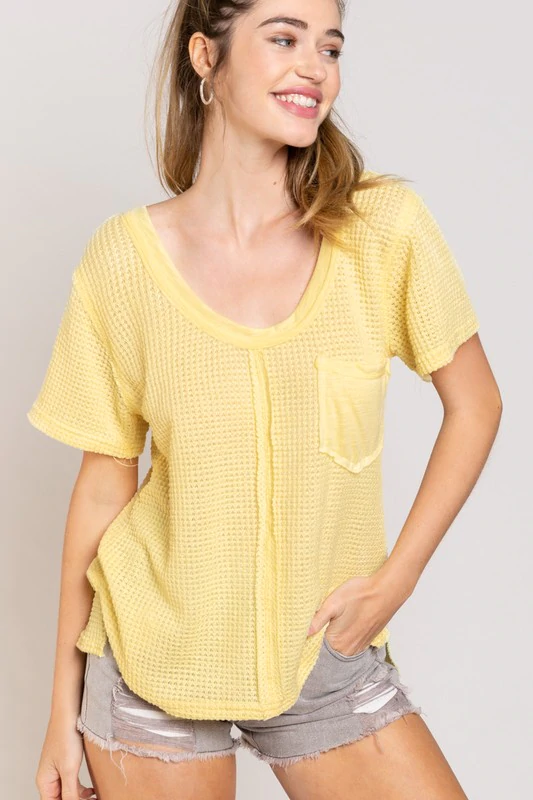 POL Clothing LAST CALL SIZE S | Waffle Knit T-Shirt in Lemon