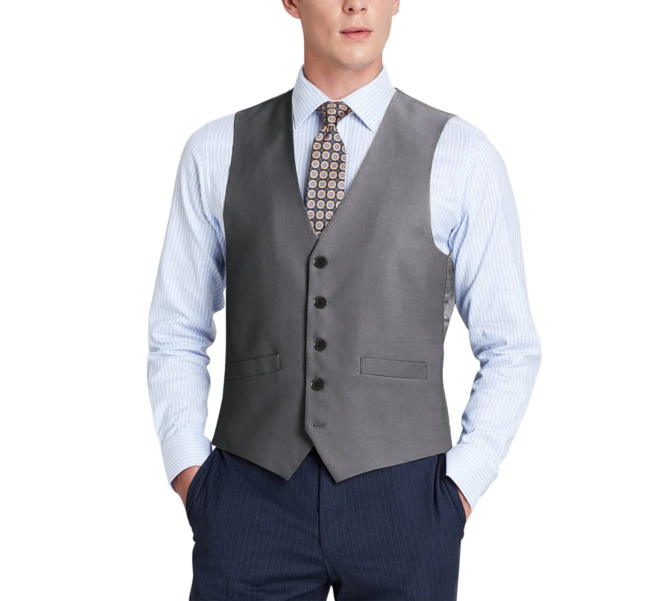 RENOIR Dark Grey Wool Suit Vest Regular Fit Dress Suit Waistcoat