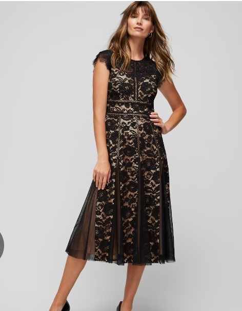 Cap Sleeve All Over Lace Godet Fit N Flare Dress