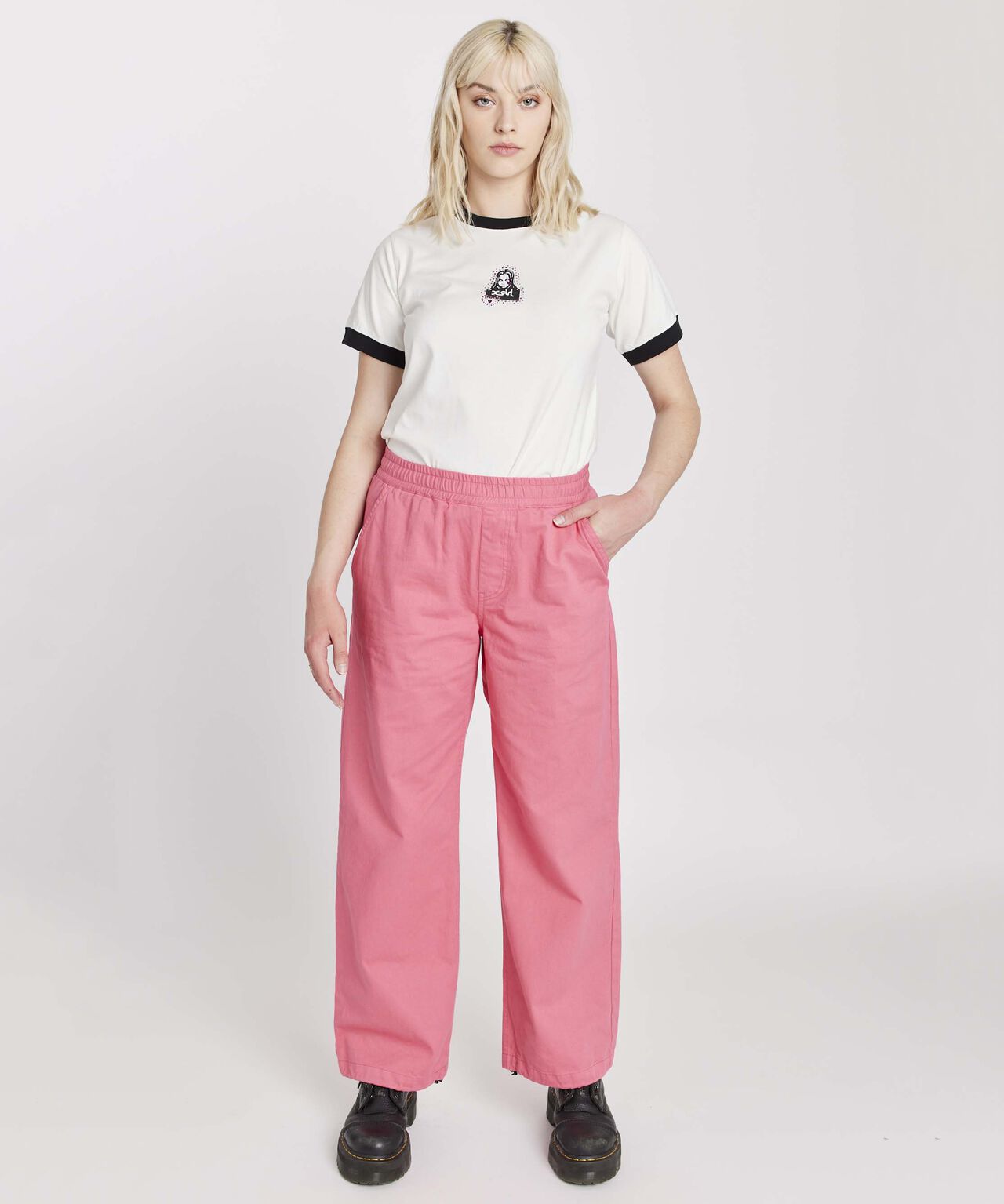 TWILL EASY PANTS-PINK-M