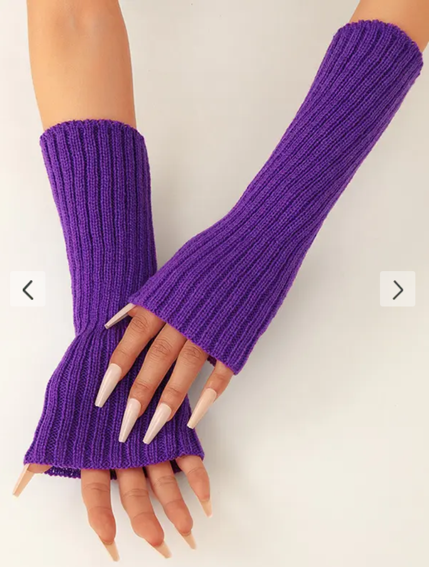 Women's Minimalist Ribbed Knit Solid Color Arm Sleeves Fingerless Half Finger Gloves Gloves - Purple